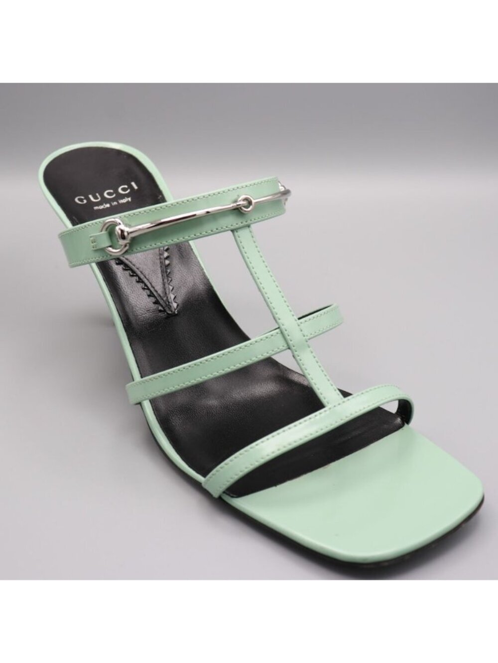 Gucci Regent Pacific Green Leather Slim Horsebit Sandals 38.5 8.5 Square Toe - Picture 6 of 14